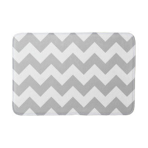 Grey and White Chevron Print Bath Mat