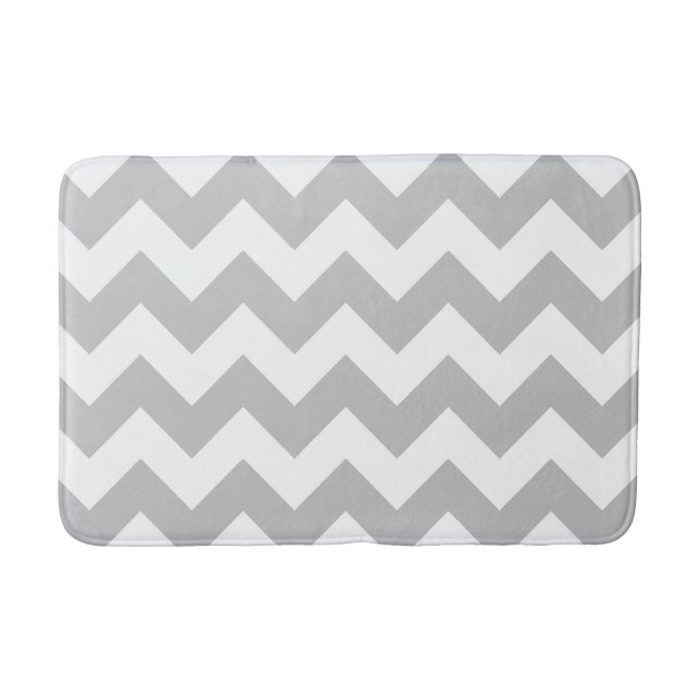 Grey and White Chevron Print Bath Mat (Front)