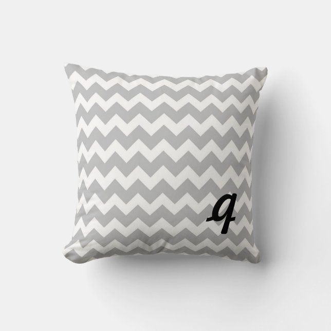 Grey and White Chevron Stripe Cushion (Front)