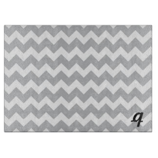 Grey and White Chevron Stripe Monogram Cutting Board