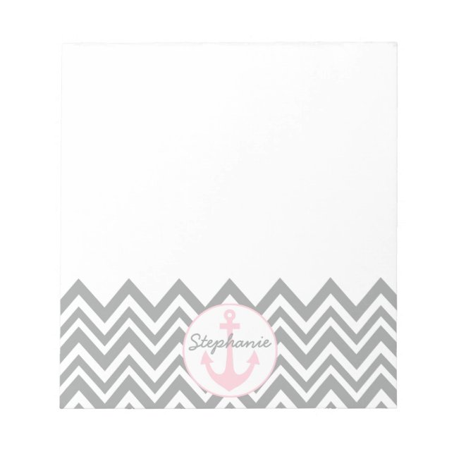 Grey and White Chevron with Pastel Pink Nautical Notepad (Front)