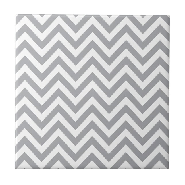 Grey and White Chevron  Zigzag Pattern Ceramic Tile (Front)