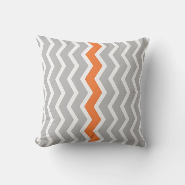 Grey and White Chevron Zigzag with Orange Stripe Cushion (Front)