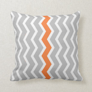 Grey and White Chevron Zigzag with Orange Stripe Cushion