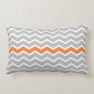 Grey and White Chevron Zigzag with Orange Stripe Lumbar Cushion