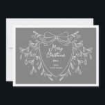 Grey and white Christmas crest and mistletoe Holiday Card<br><div class="desc">Send warm holiday wishes to your family and friends, and spread holiday cheer with this chic Christmas greeting card featuring a white line art mistletoe design framing a modern and stylish crest. The classy grey background adds a trendy and elegant touch, while the customisable crest allows you to add a...</div>
