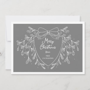 Grey and white Christmas crest and mistletoe Holiday Card