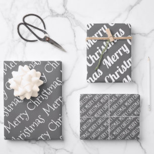 Grey and white Christmas typography modern holiday Wrapping Paper Sheet