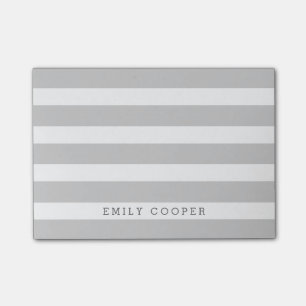 Grey and White Classic Stripes Monogram Post-it Notes