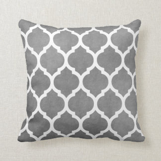 Grey and White Classic Trellis Quatrefoil Cushion