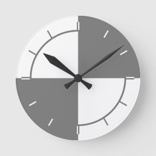 Grey and white colour blocks circle no numbers round clock