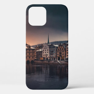 GREY AND WHITE CONCRETE BUILDING NEAR BODY OF WATE iPhone 12 CASE