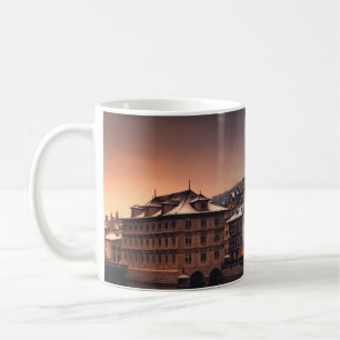 GREY AND WHITE CONCRETE BUILDING NEAR BODY OF WATE COFFEE MUG