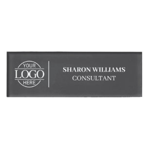 Grey and White Custom Company Logo Employee Staff Name Tag