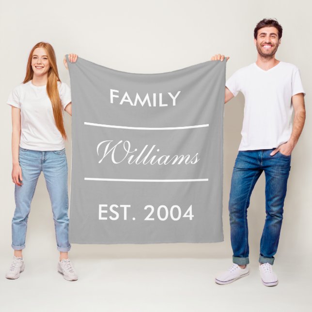 Grey And White Custom Family Name Fleece Blanket (In Situ)