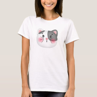 Grey And White Cute Cat Face T-Shirt