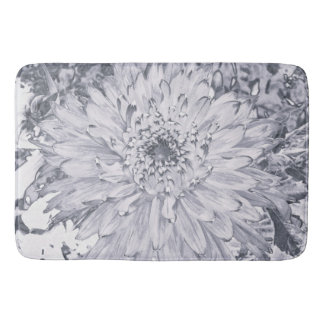 Grey and White Dahlia Flower Bath Mat