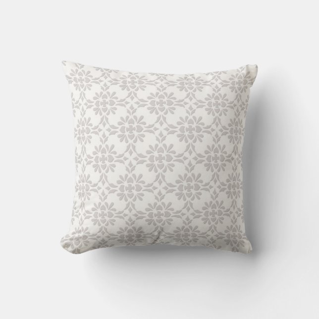 Grey and White Damask Style Pattern Cushion (Front)