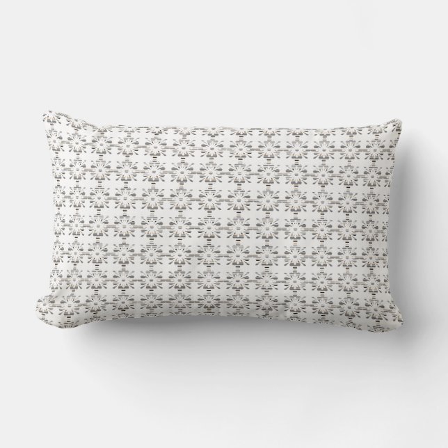 Grey and white decorative geometric pattern lumbar cushion (Front)