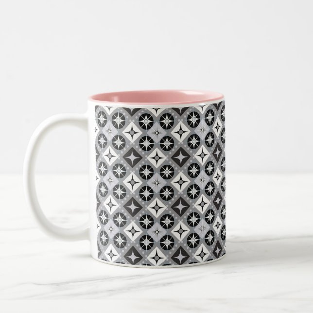 Grey and white designs Two-Tone coffee mug (Left)