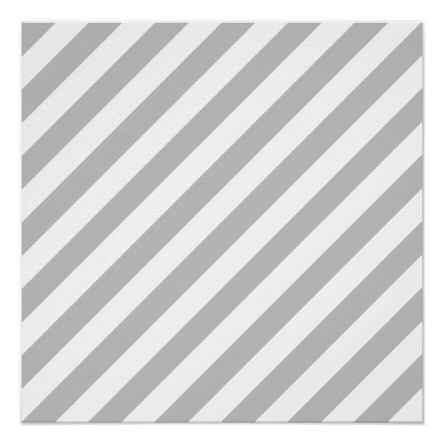 Grey and White Diagonal Stripes Pattern Poster (Front)