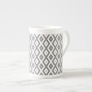 Grey and white diamond pattern bone china mug
