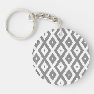 Grey and white diamond pattern key ring