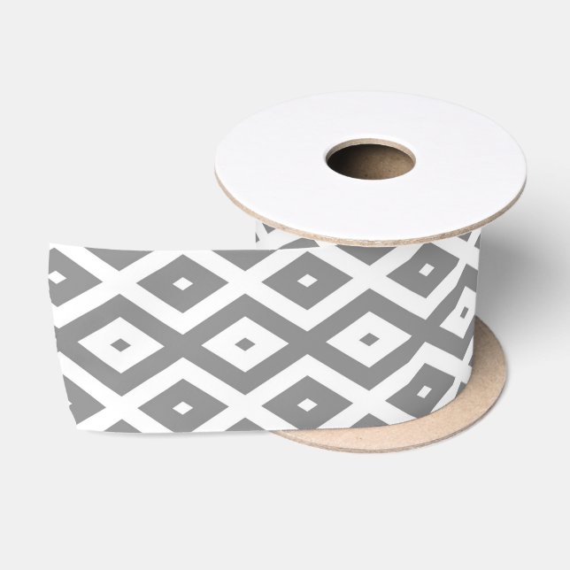 Grey and white diamond pattern satin ribbon (Spool)