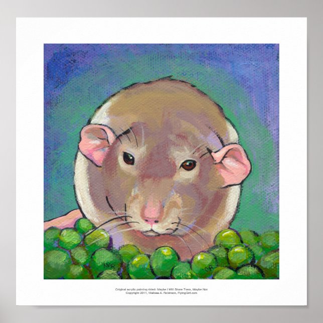 Grey and white dumbo rat painting fun art poster (Front)