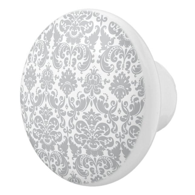 Grey and White Elegant Damask Pattern Ceramic Knob (Right)