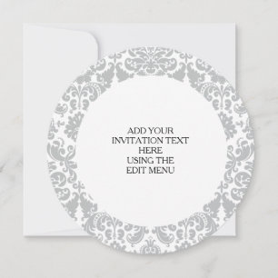 Grey and White Elegant Damask Pattern Invitation