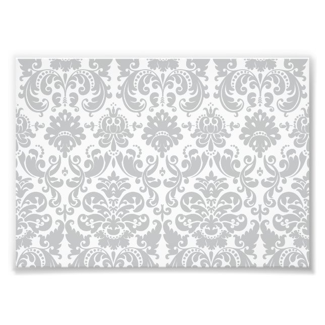 Grey and White Elegant Damask Pattern Photo Print (Front)