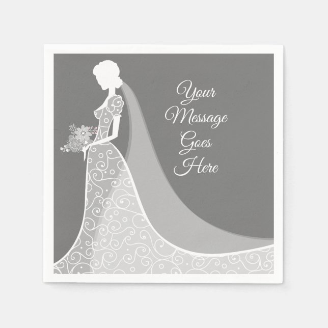 Grey and White Elegant Lace Gown Bridal Shower Napkin (Front)