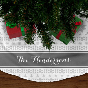 Grey and White Fair Isle Monogram Brushed Polyester Tree Skirt