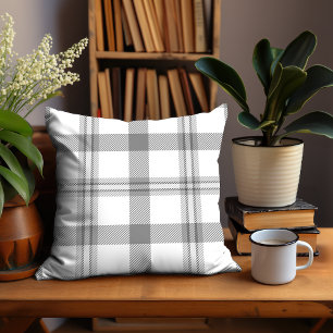 Grey and White Farmhouse Tartan Plaid Pattern Cushion