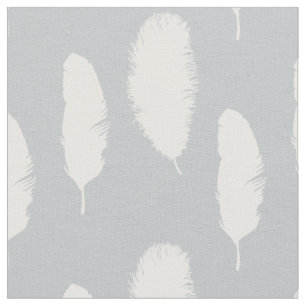 Grey and White Feathers Fabric