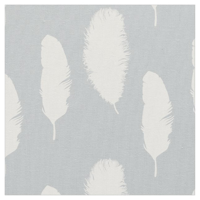 Grey and White Feathers Fabric (Close Up)