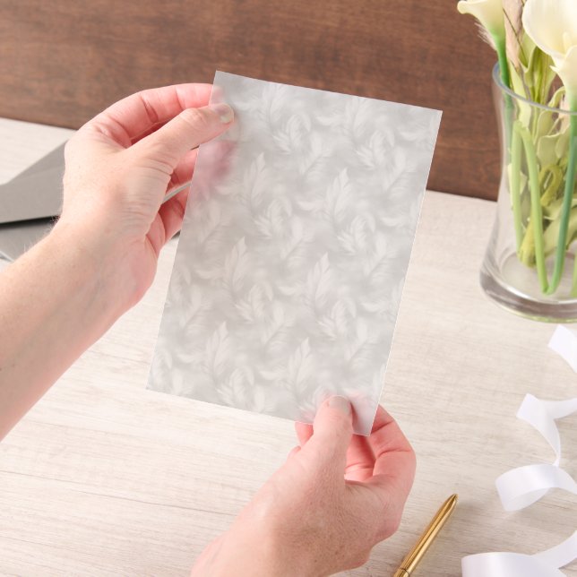 Grey and White Feathers Vellum Overlay Invitations (Handheld)