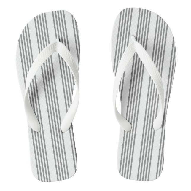 Grey and white five stripes pattern thongs (Footbed)