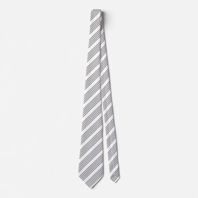 Grey and white five stripes pattern tie (Front)