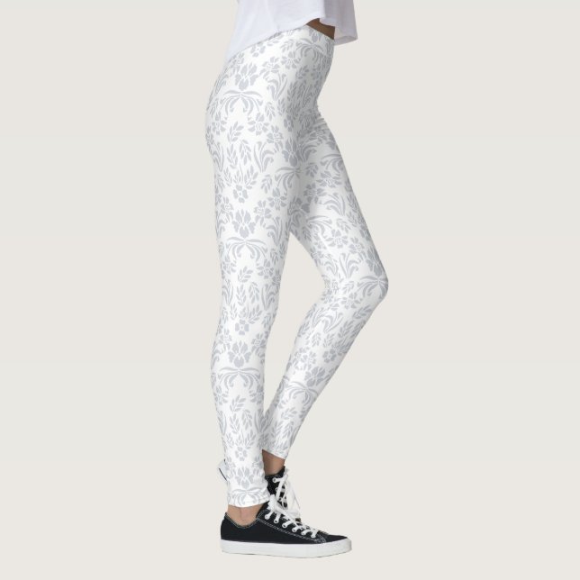 Grey and White Floral Damask Leggings (Right)