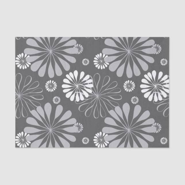 Grey and White Floral Design Tissue Paper (Front)