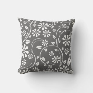 Grey and white floral pattern cushion