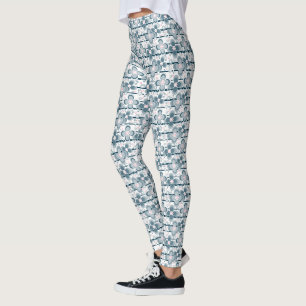 Grey and white floral pattern grey leggings