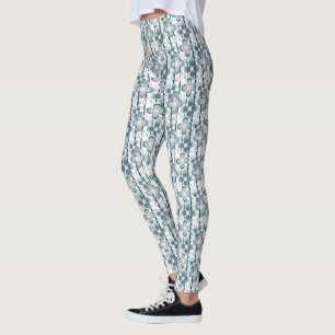 Grey and white floral pattern grey leggings