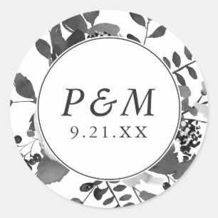 Grey and White Floral Save the Date Wedding Classic Round Sticker