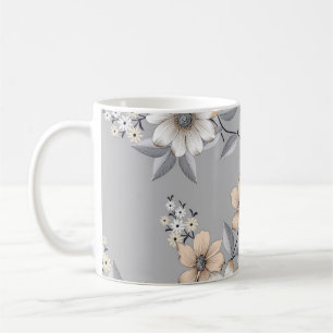 grey and white flower Pattern on grey backgroundde Coffee Mug