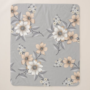 grey and white flower Pattern on grey backgroundde Sherpa Blanket