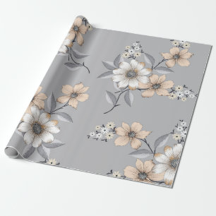grey and white flower Pattern on grey backgroundde Wrapping Paper
