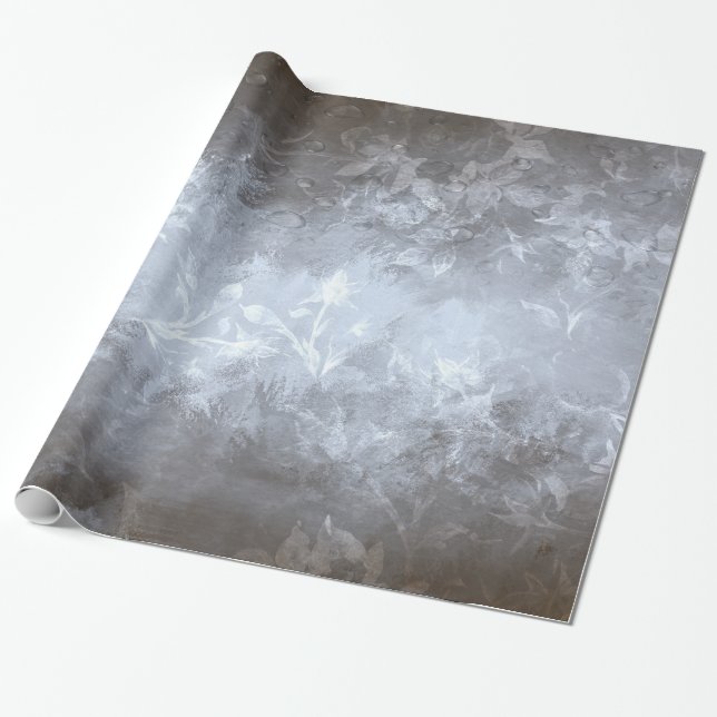 Grey And White Flowers Wrapping Paper (Unrolled)